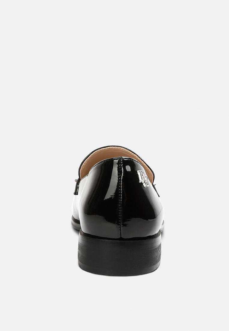 meanbabe semicasual stud detail patent loafers in black#color_black
