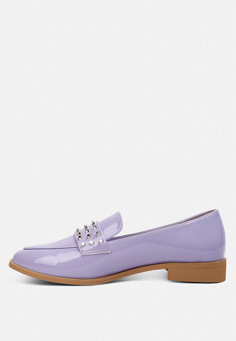 meanbabe semicasual stud detail patent loafers in lilac#color_lilac