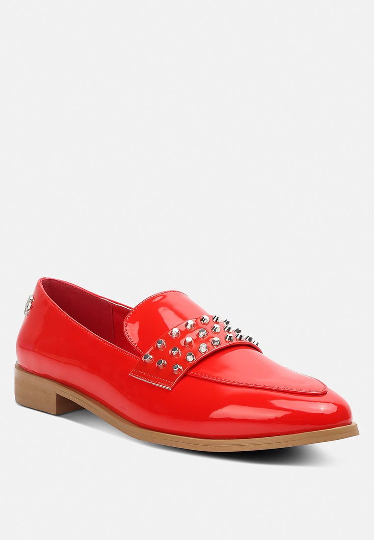 meanbabe semicasual stud detail patent loafers in red#color_red