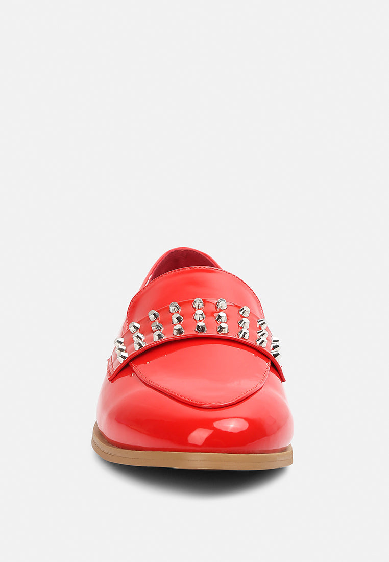 meanbabe semicasual stud detail patent loafers in red#color_red
