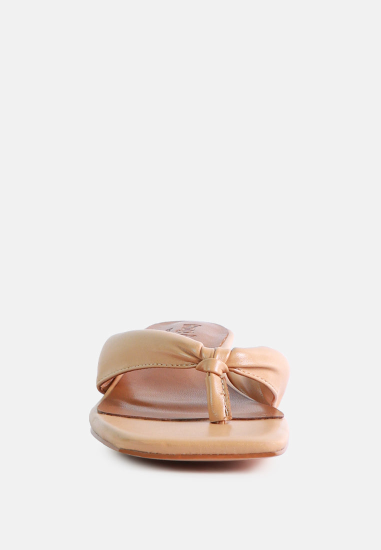 MEMESTAR Latte Low Heel Thong Sandals-Latte