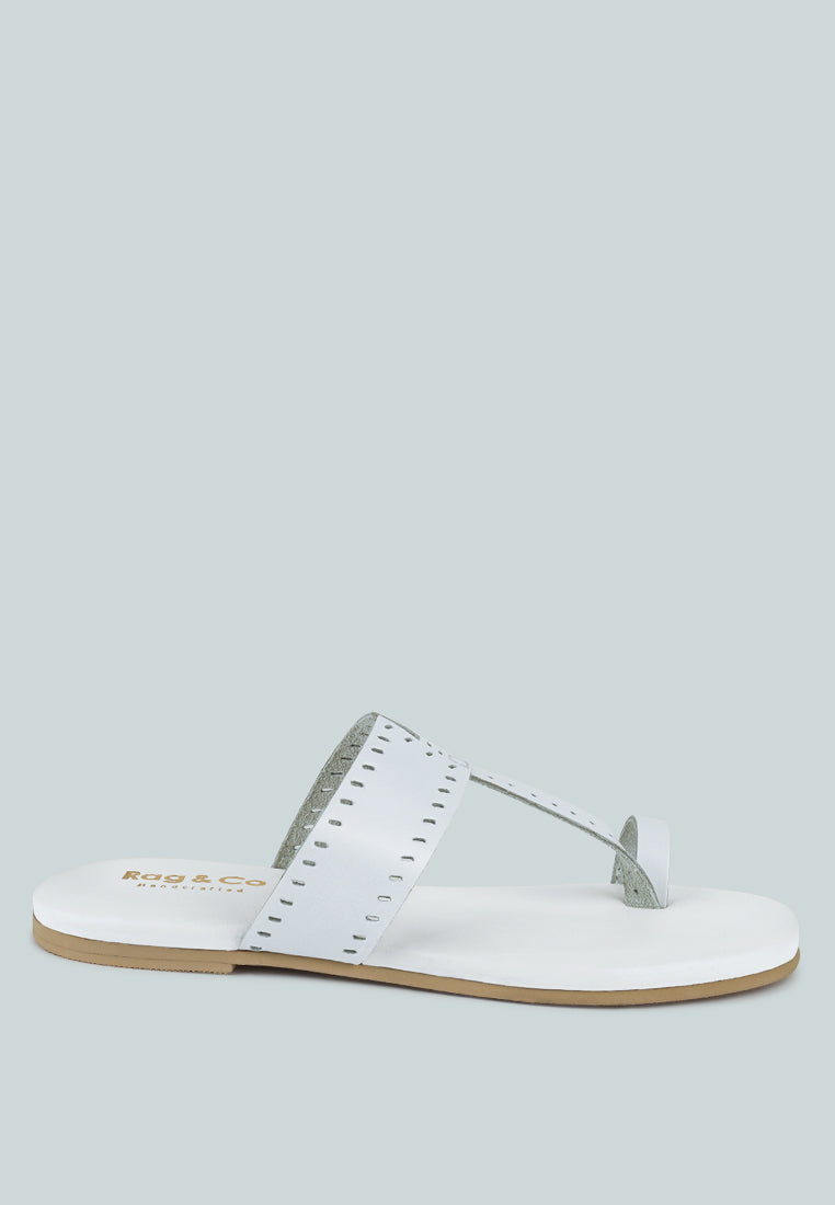 MILA White Toe Ring Thong Slip Ons#color_white