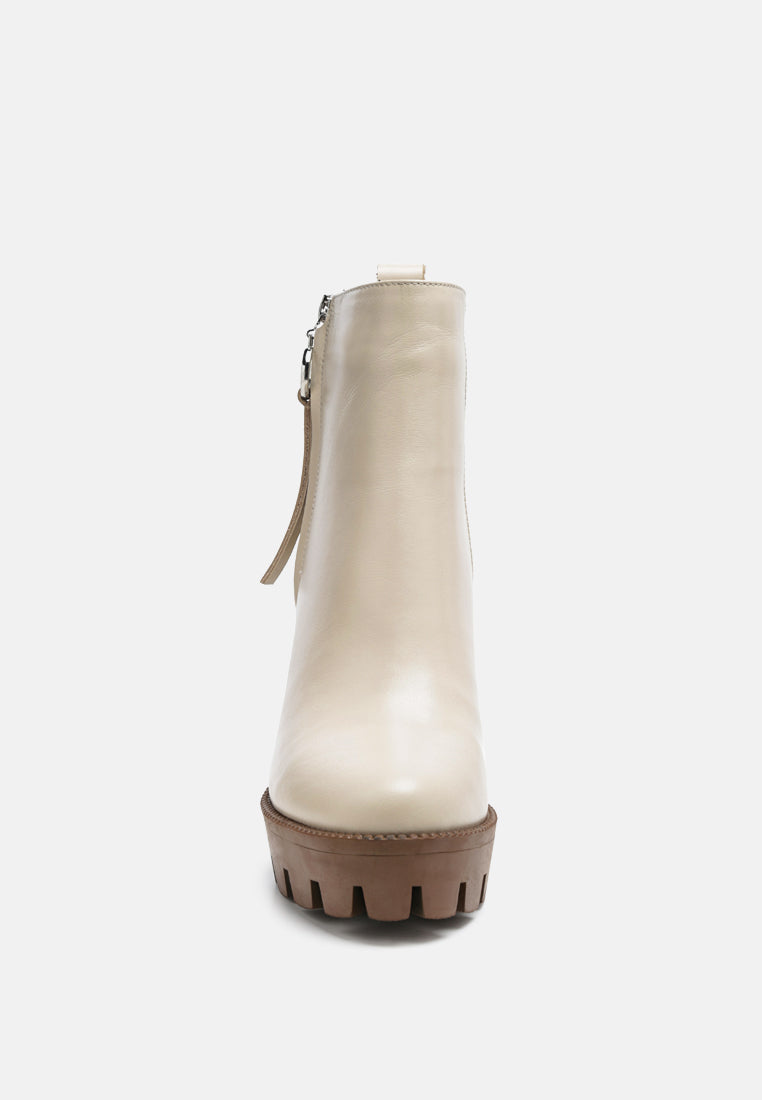 MISTRESS High Block Heeled Chunky Leather Boot in Beige-BEIGE