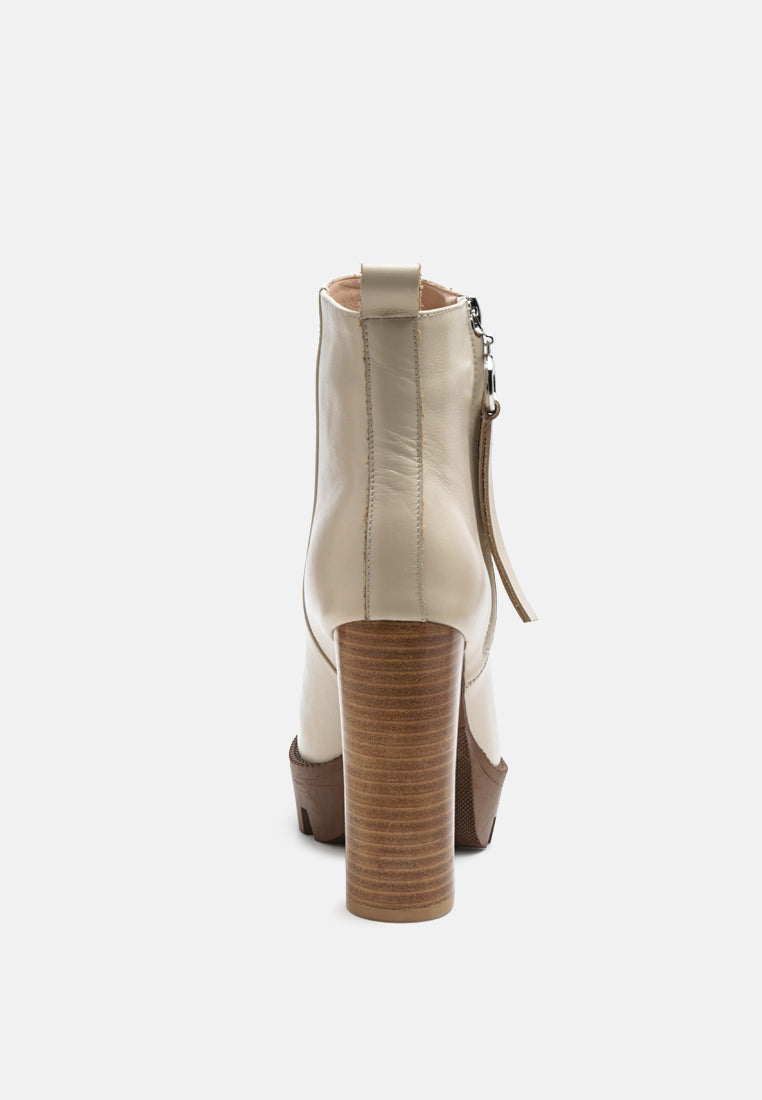 MISTRESS High Block Heeled Chunky Leather Boot in Beige-BEIGE