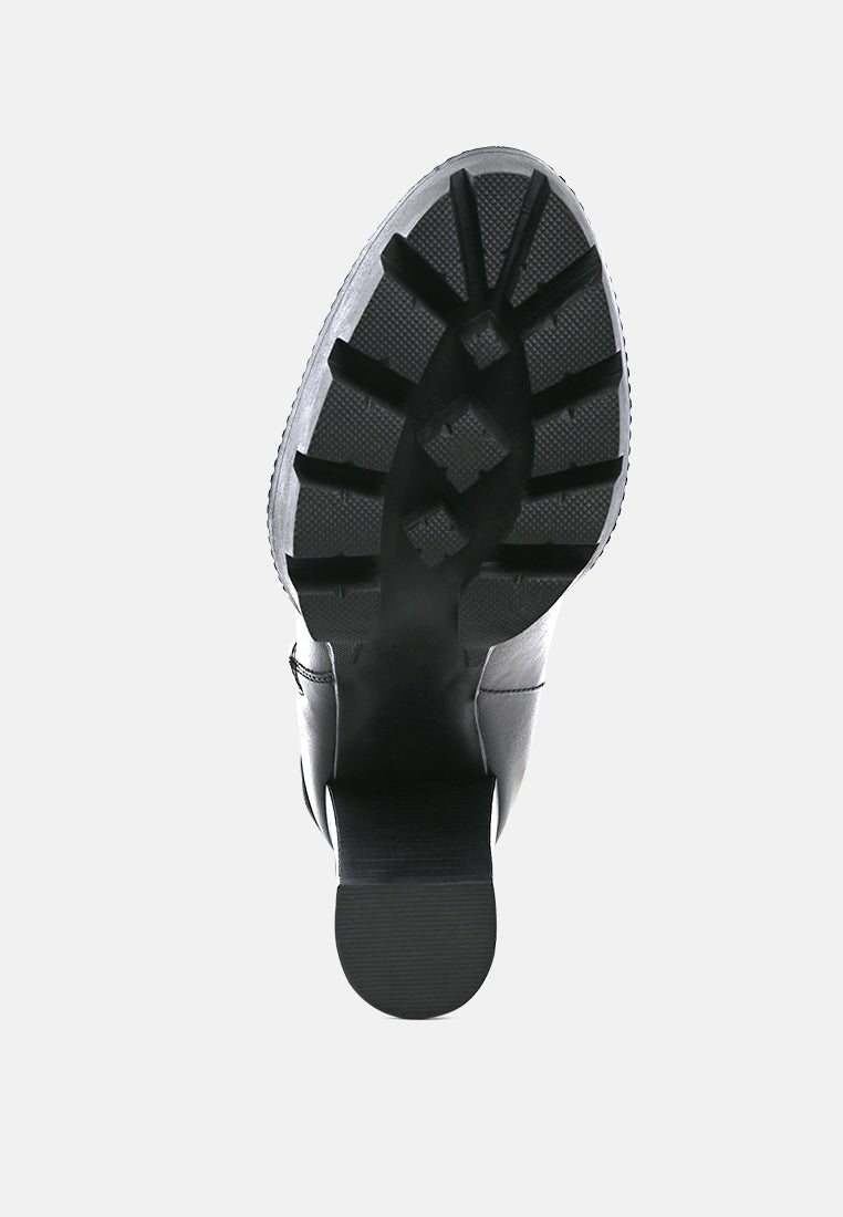 MISTRESS High Block Heeled Chunky Leather Boot in Black-BLACK