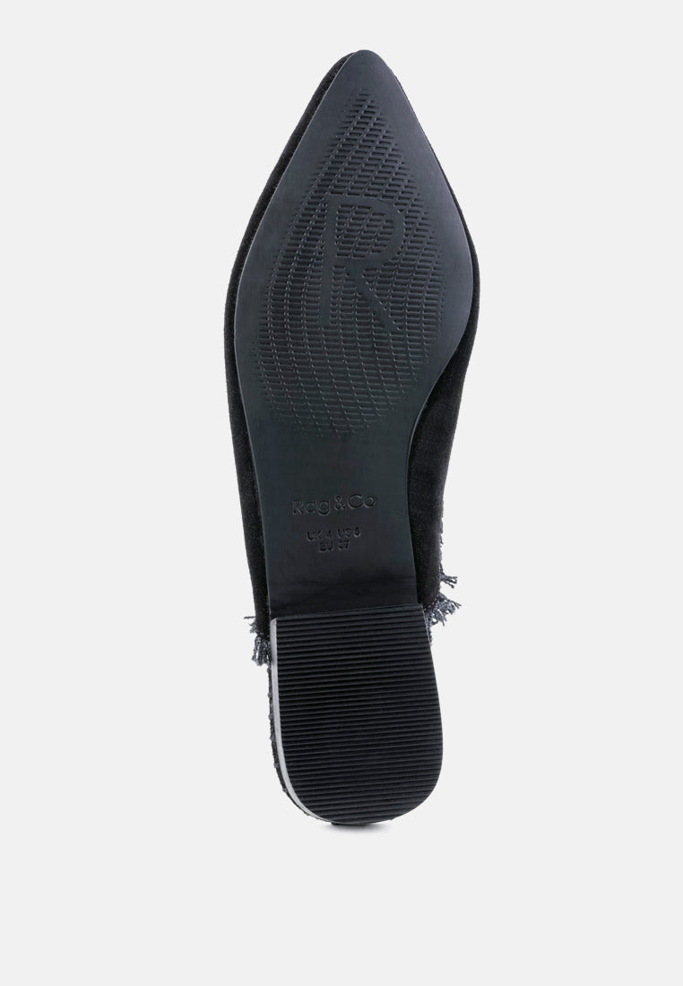 MOLLY Black Frayed Leather Mules-Black