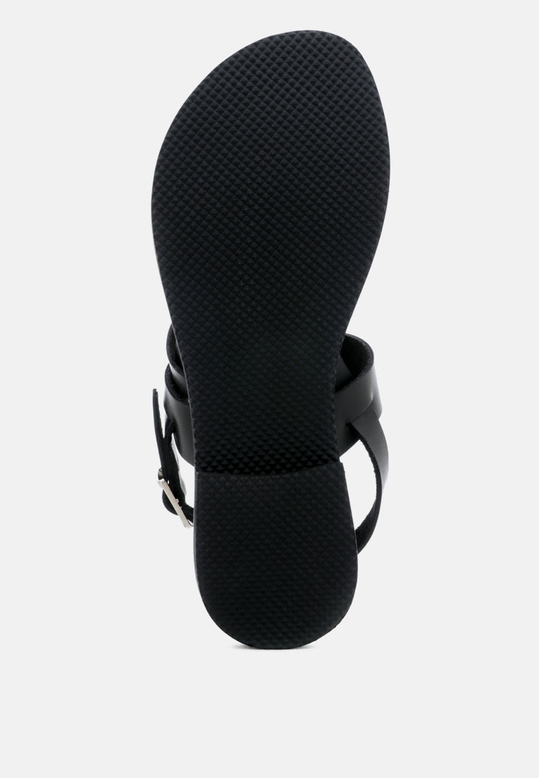 MONA Black Flat Sandal with Ankle Strap-Black