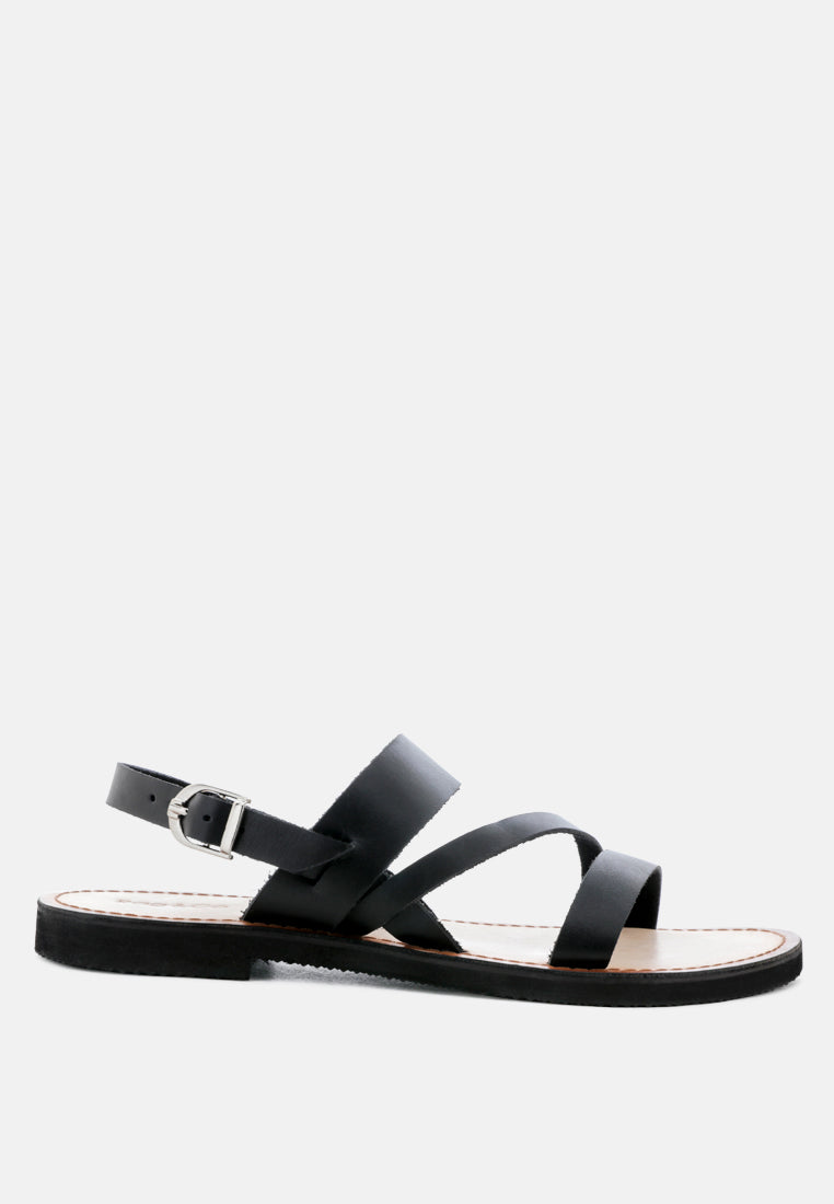 MONA Black Flat Sandal with Ankle Strap-Black