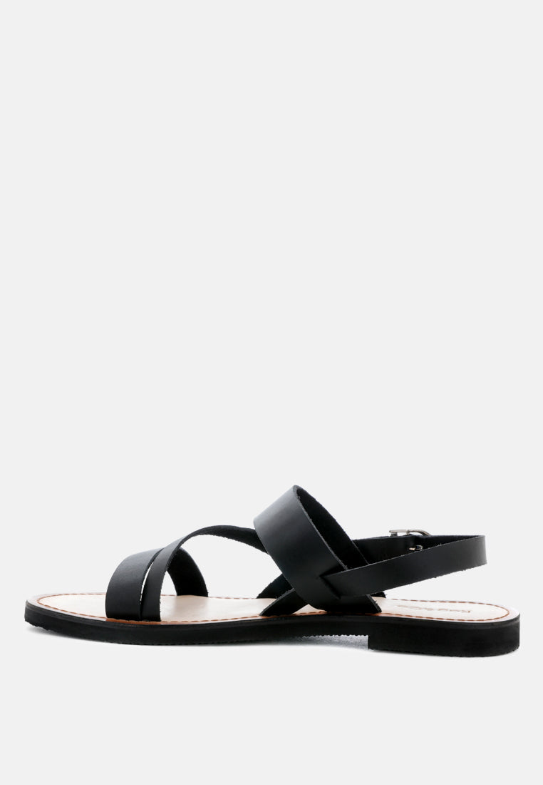 MONA Black Flat Sandal with Ankle Strap-Black