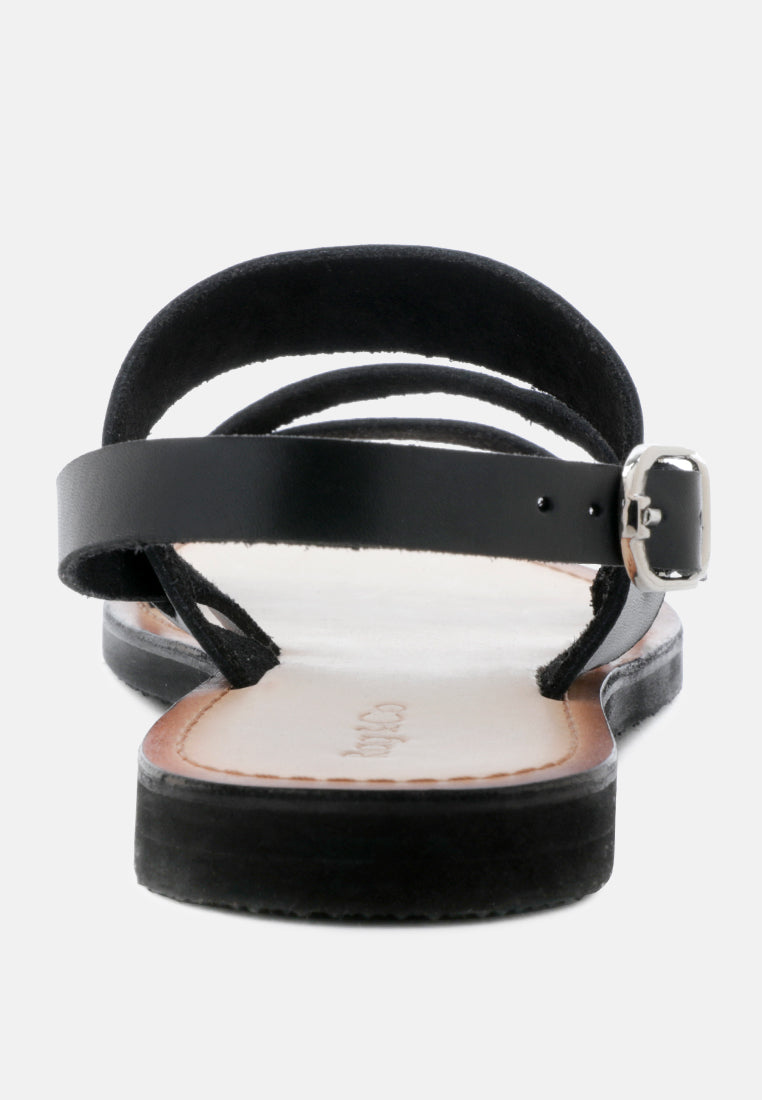 MONA Black Flat Sandal with Ankle Strap-Black