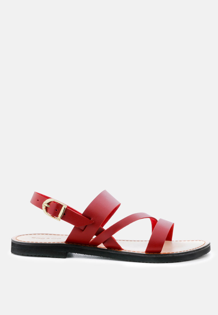 MONA Red Flat Sandal with Ankle Strap-Red