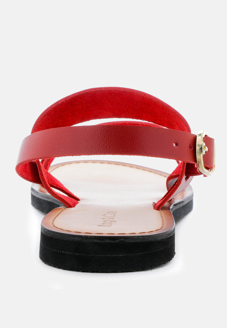 MONA Red Flat Sandal with Ankle Strap-Red