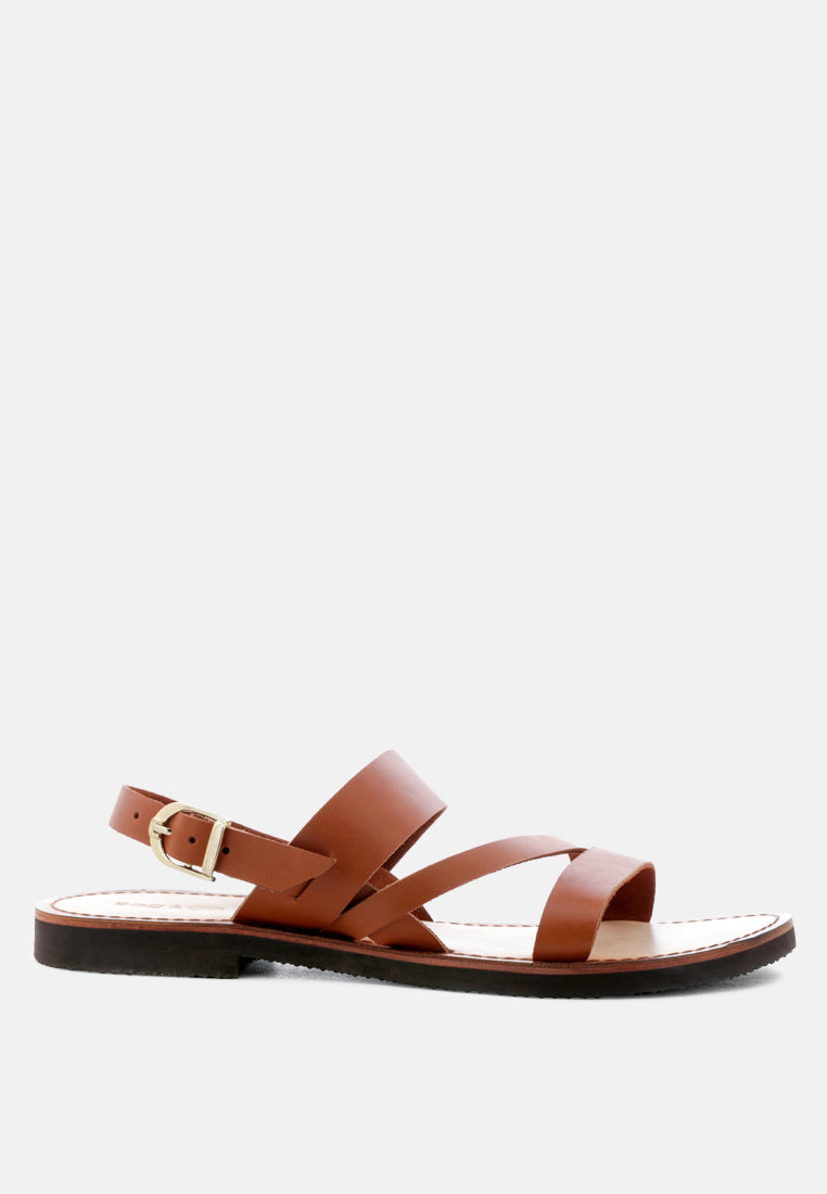MONA Tan Flat Sandal with Ankle Strap-Tan