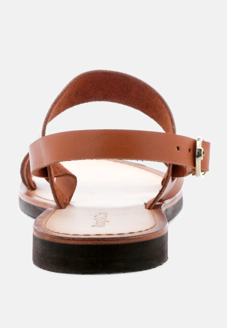 MONA Tan Flat Sandal with Ankle Strap-Tan