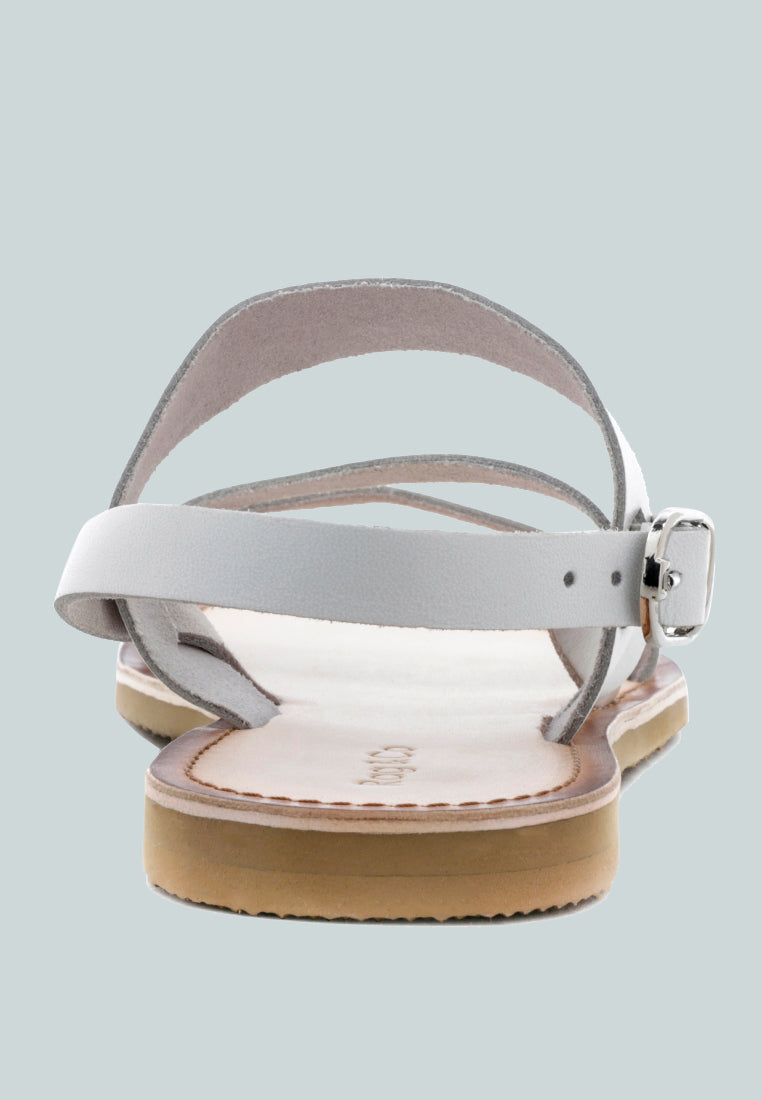 MONA White Flat Sandal with Ankle Strap-White