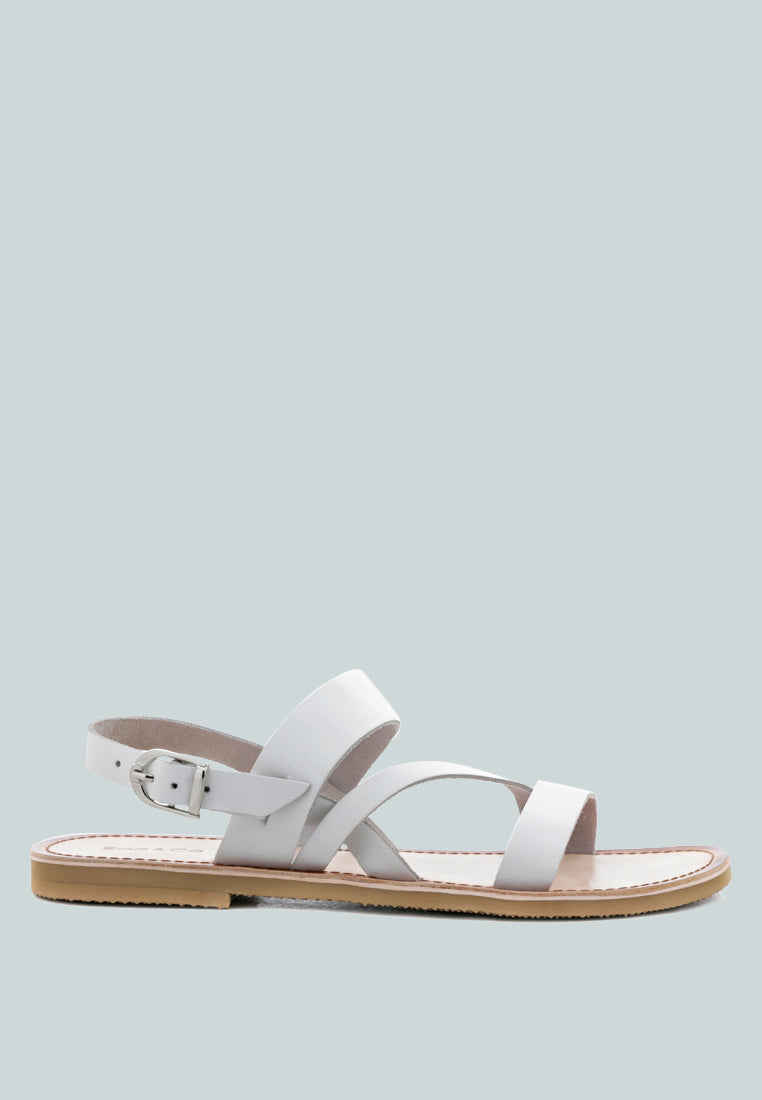 MONA White Flat Sandal with Ankle Strap-White