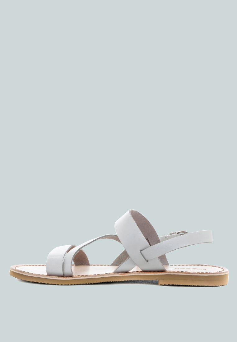 MONA White Flat Sandal with Ankle Strap-White