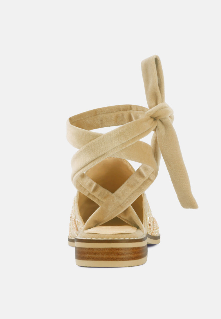 Mande Embroidered Embroidered Velvet Mules in Beige-Beige