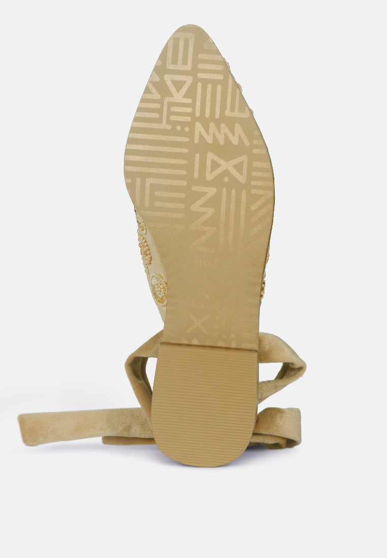 Mande Embroidered Embroidered Velvet Mules in Beige-Beige