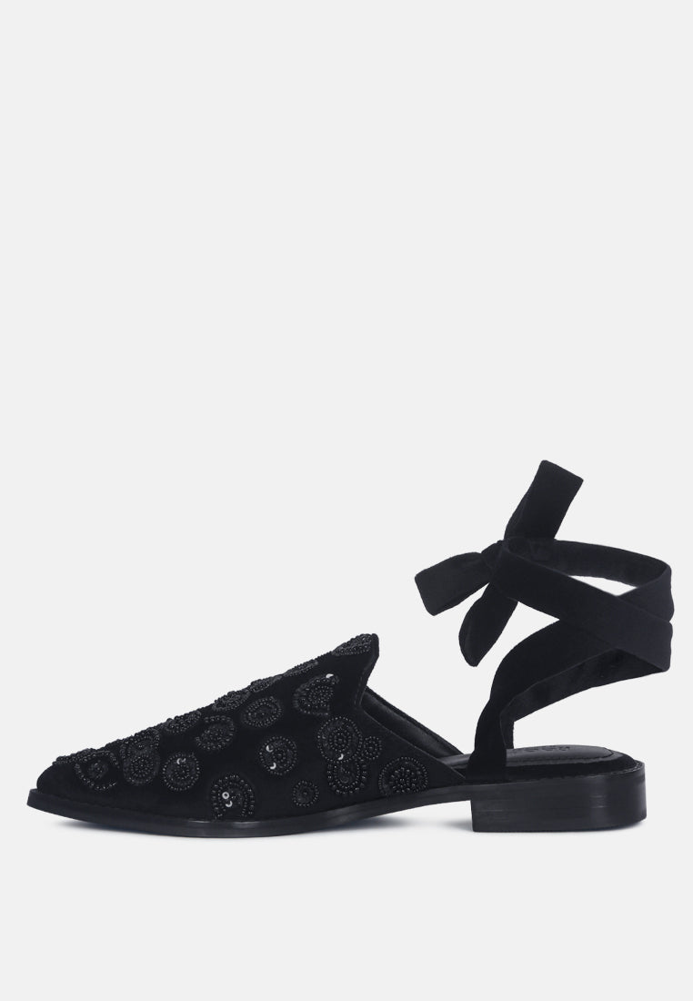 Mande Embroidered Velvet Mules in Black_Black