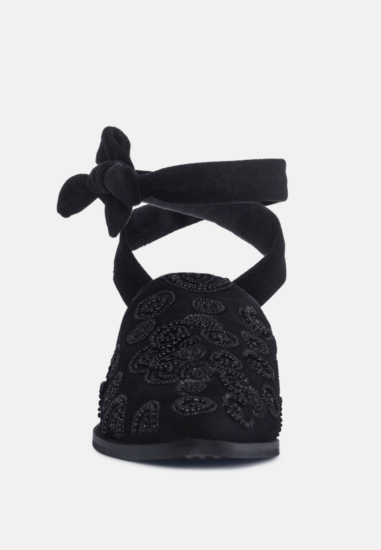 Mande Embroidered Velvet Mules in Black_Black