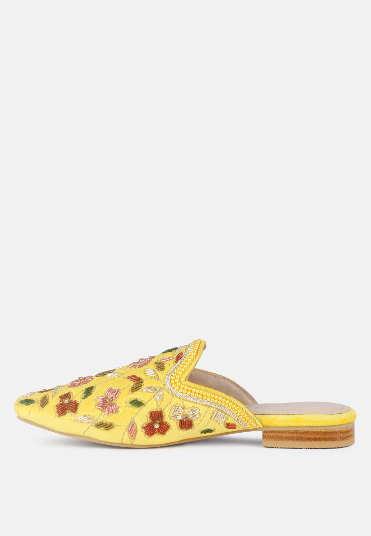 Marcella Embroidered Mules in Yellow#color_yellow