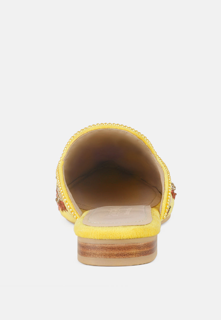Marcella Embroidered Mules in Yellow#color_yellow