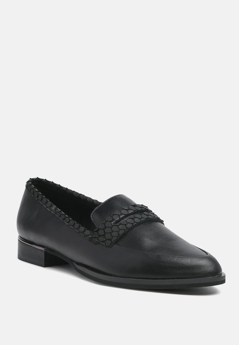 NADIA Black Leather Penny Loafers-Black