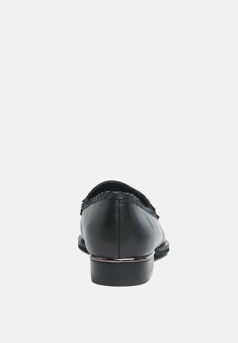 NADIA Black Leather Penny Loafers-Black