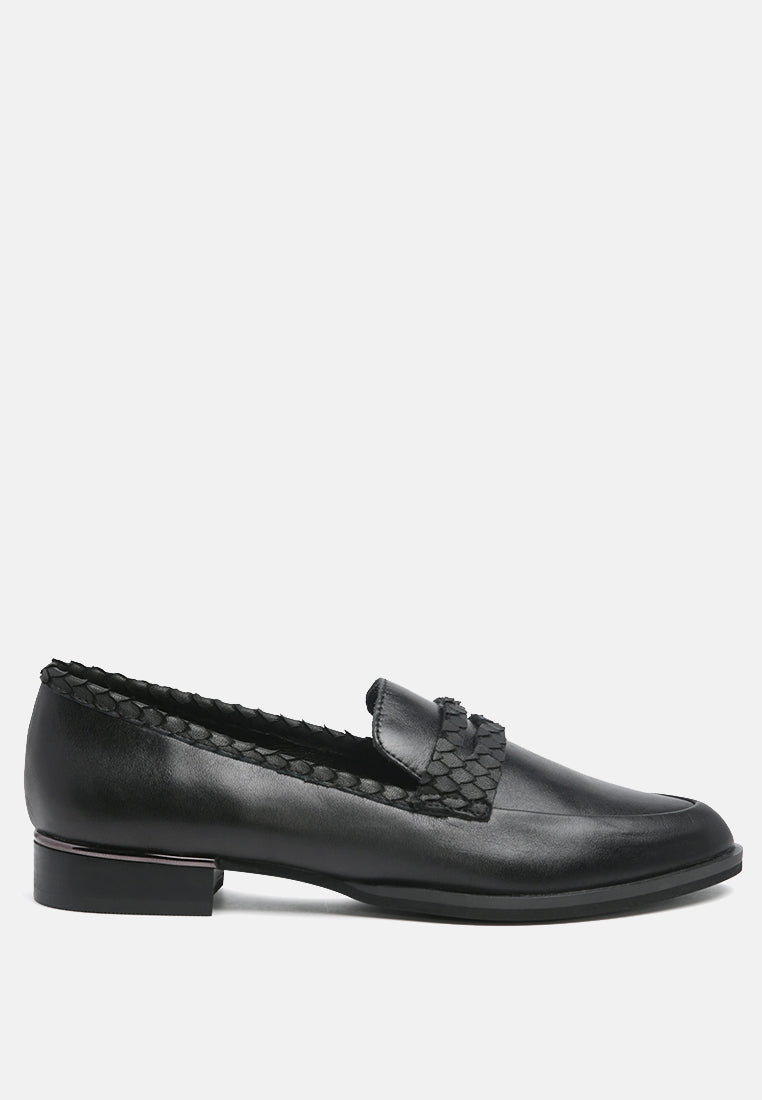 NADIA Black Leather Penny Loafers-Black