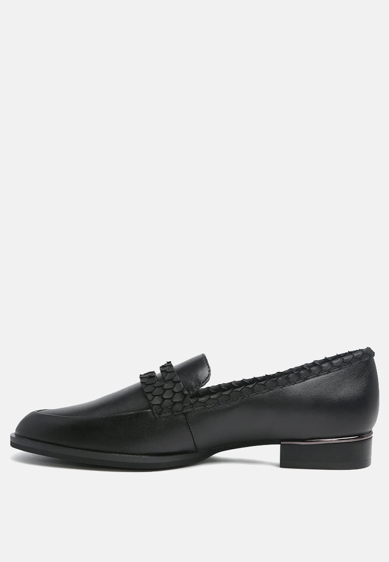 NADIA Black Leather Penny Loafers-Black