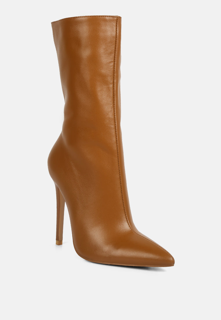 NAGINI Over Ankle Pointed Toe High Heeled Boot in Tan#color_tan