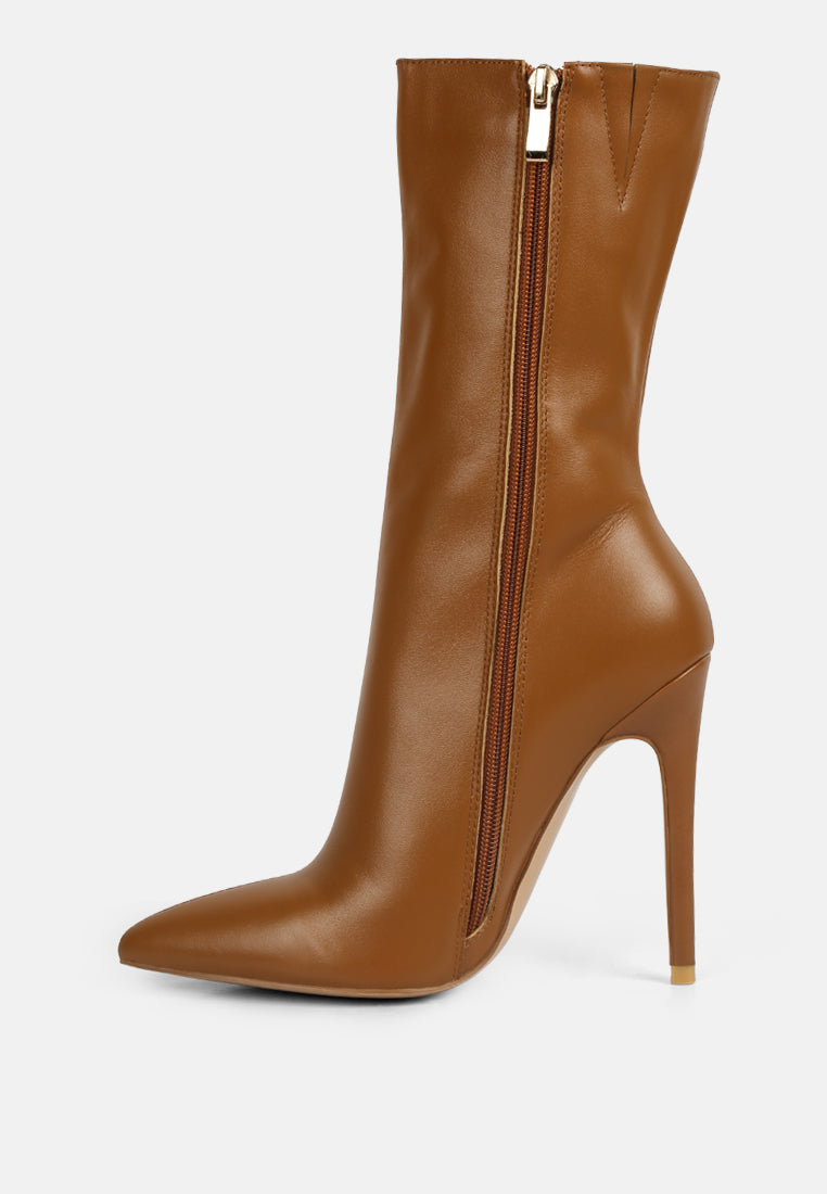 NAGINI Over Ankle Pointed Toe High Heeled Boot in Tan#color_tan