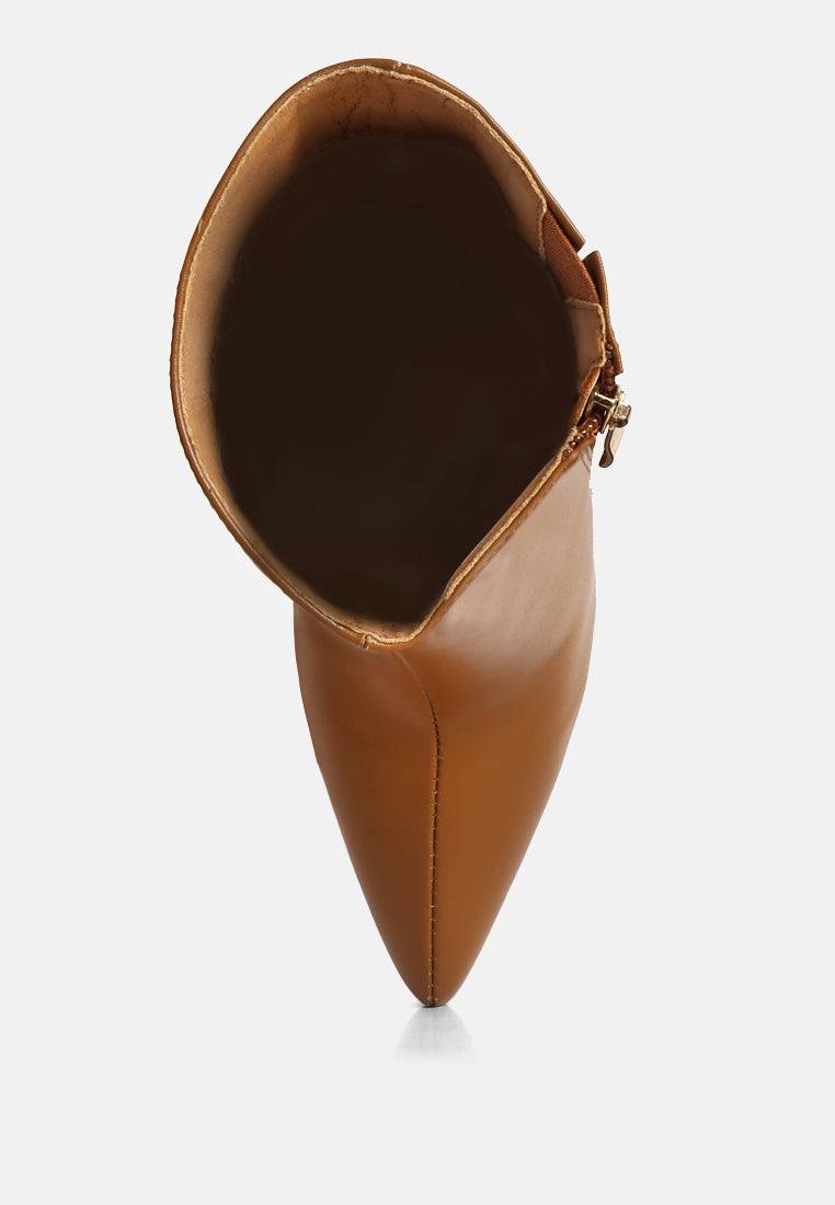 NAGINI Over Ankle Pointed Toe High Heeled Boot in Tan#color_tan