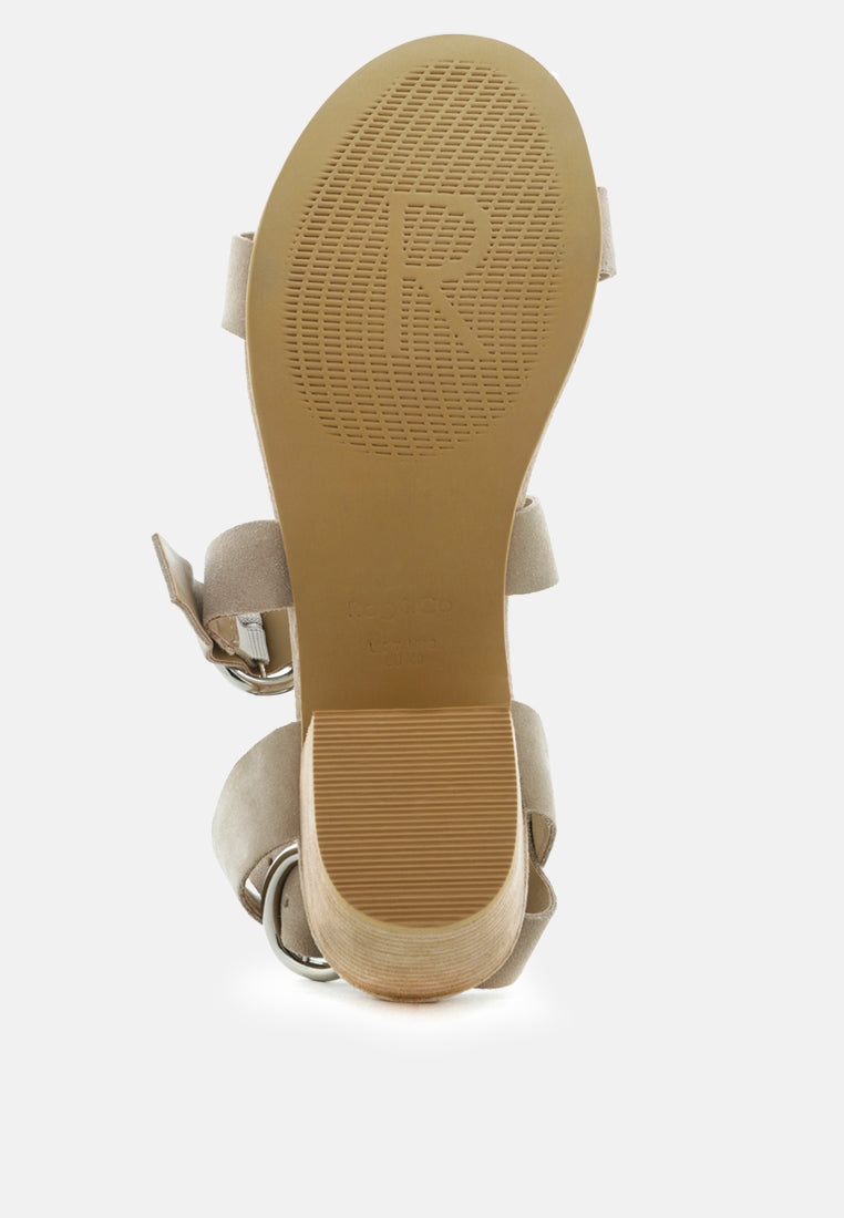 NELLA Nude Stacked Heel Leather Sandal-Nude