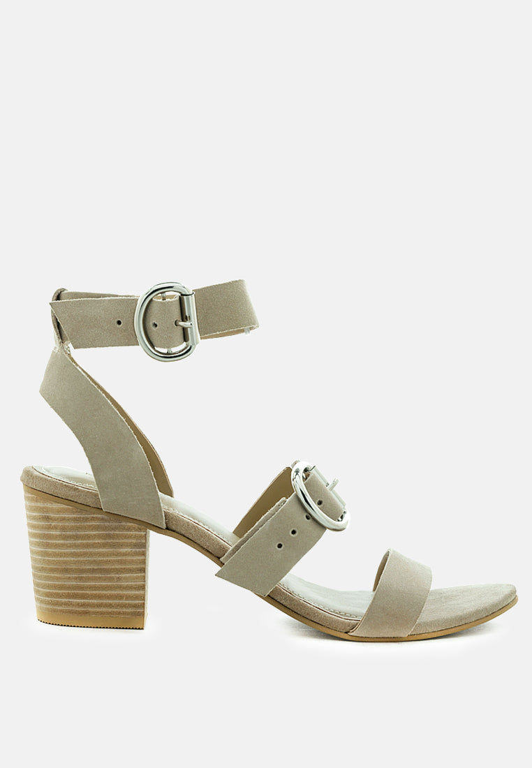 NELLA Nude Stacked Heel Leather Sandal-Nude