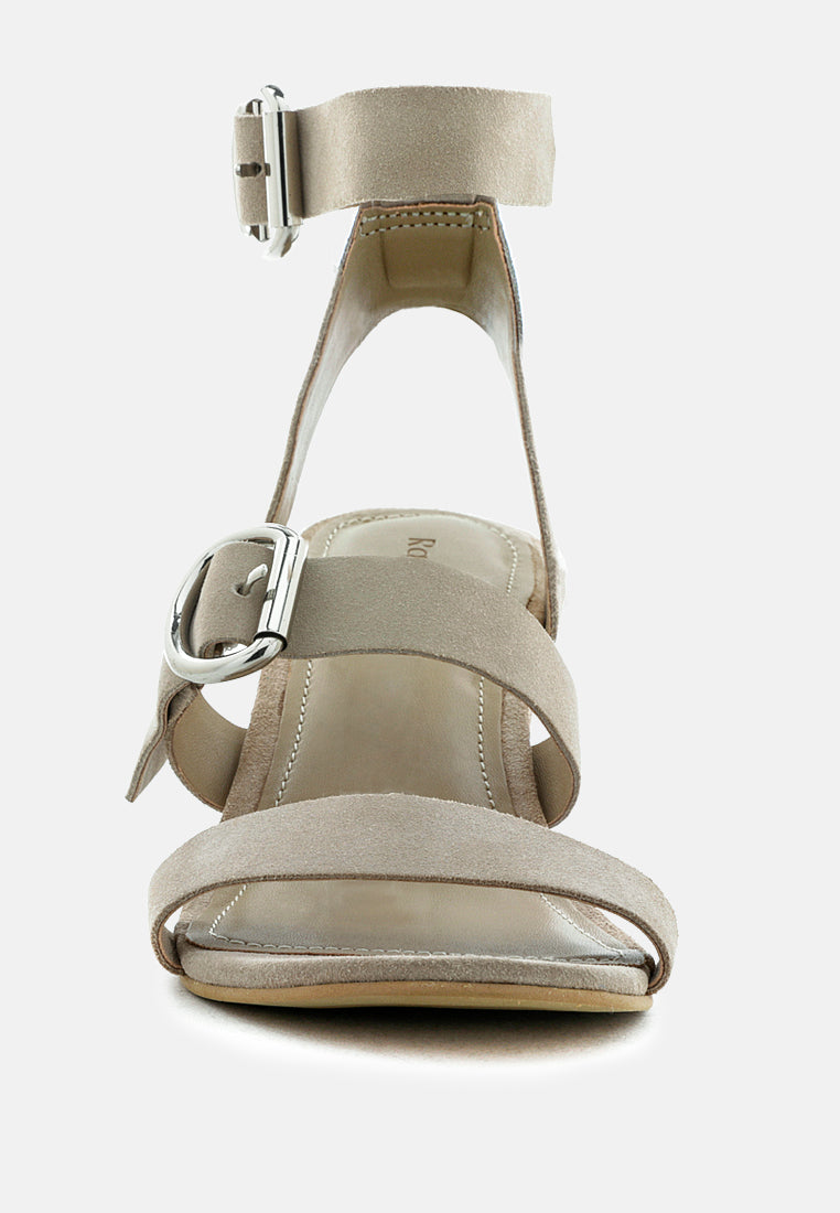 NELLA Nude Stacked Heel Leather Sandal-Nude