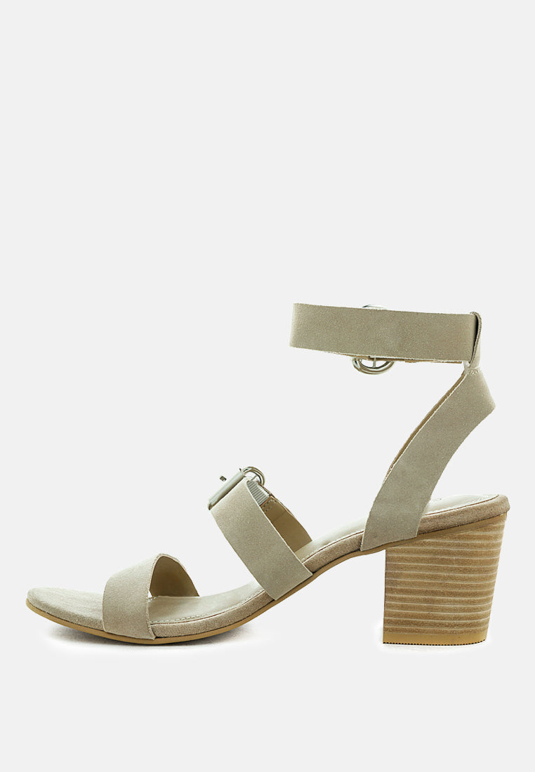 NELLA Nude Stacked Heel Leather Sandal-Nude