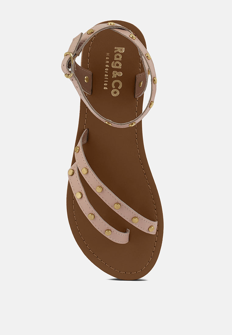 OPRAH Studs Embellished Flat Sandals in Beige#color_beige