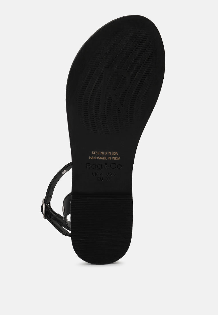 OPRAH Studs Embellished Flat Sandals in Black#color_black