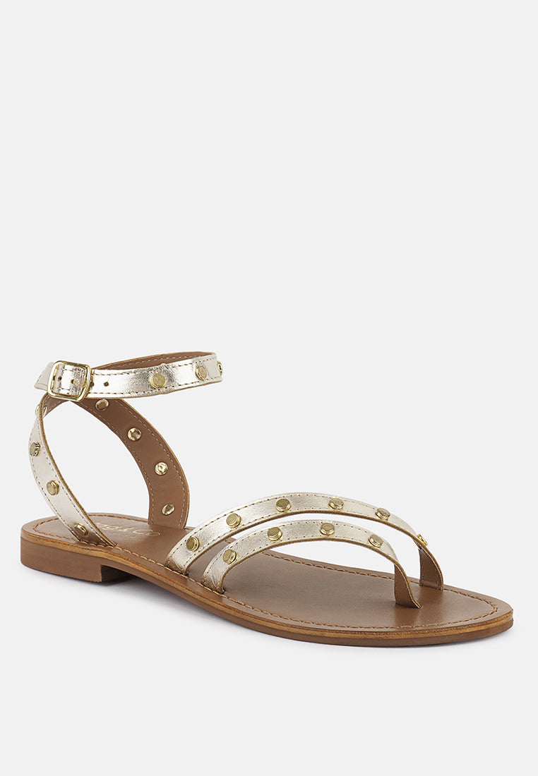 OPRAH Studs Embellished Flat Sandals in Gold#color_gold