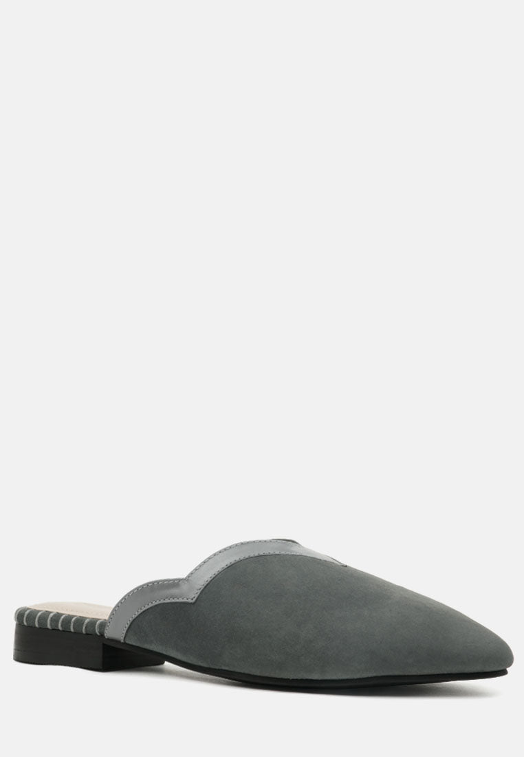 ORLA Grey Classic Suede Walking Mules-Grey