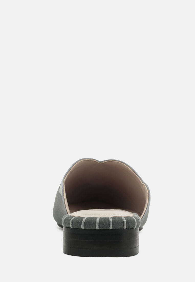ORLA Grey Classic Suede Walking Mules-Grey