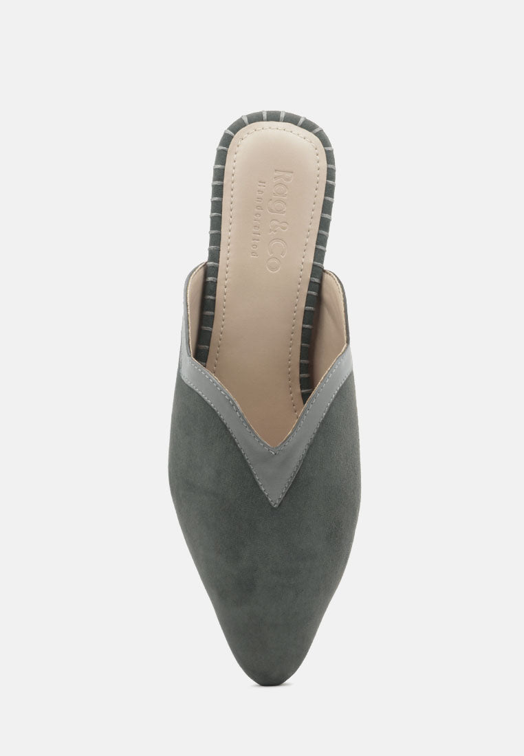ORLA Grey Classic Suede Walking Mules-Grey
