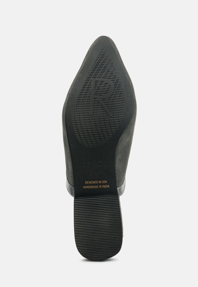 ORLA Grey Classic Suede Walking Mules-Grey