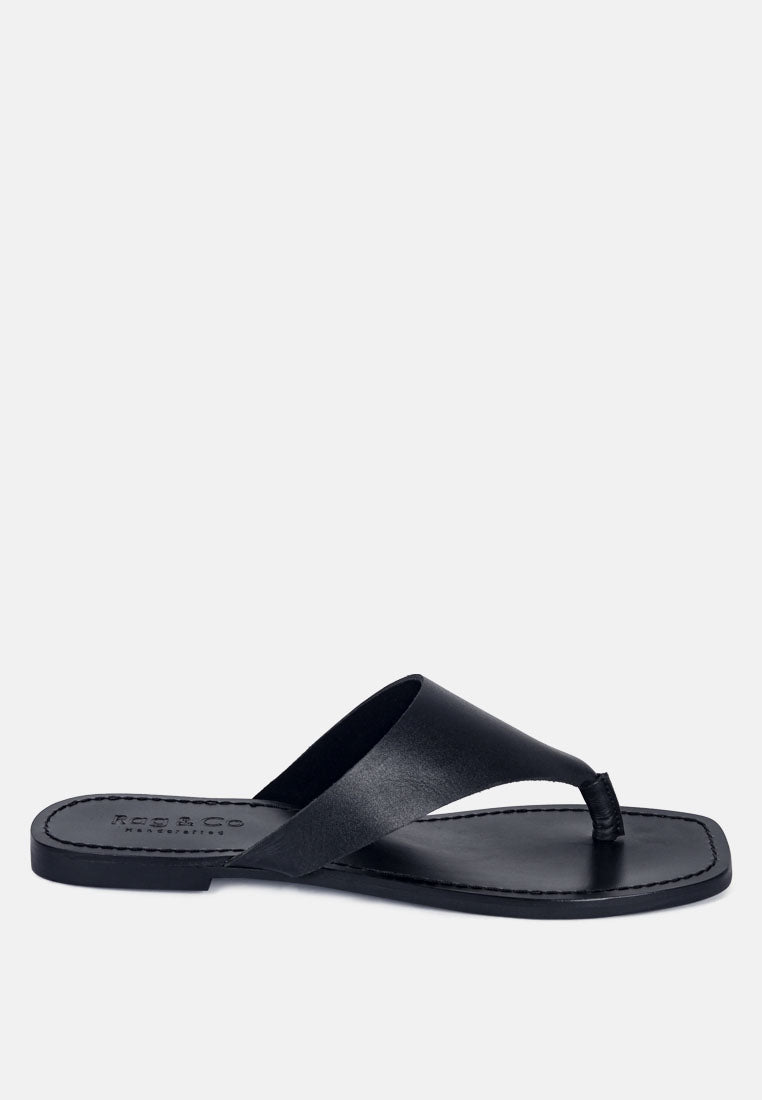 OROFER Black Soft Leather Luxury Thong Flats_Black