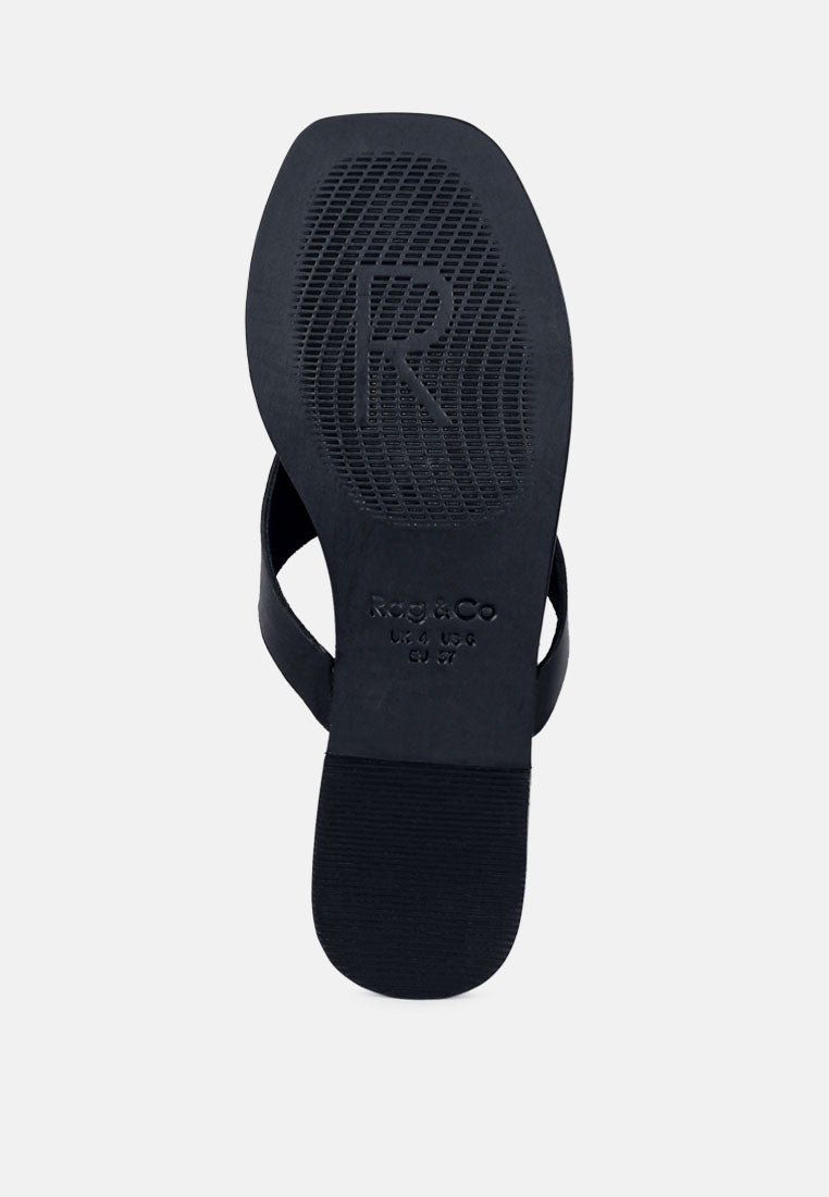 OROFER Black Soft Leather Luxury Thong Flats_Black