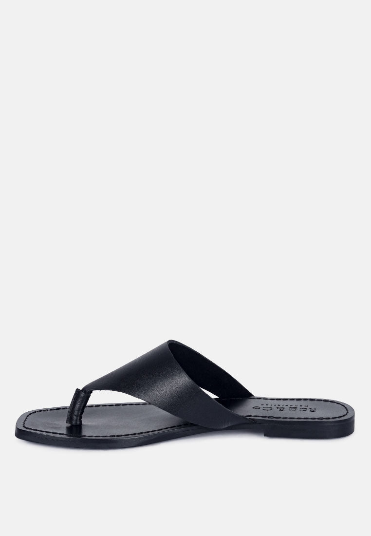 OROFER Black Soft Leather Luxury Thong Flats_Black