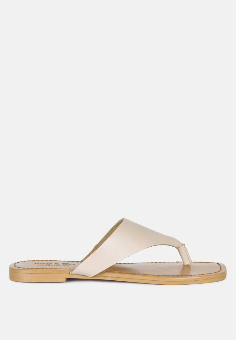 OROFER Latte Soft Leather Luxury Thong Flats_Latte