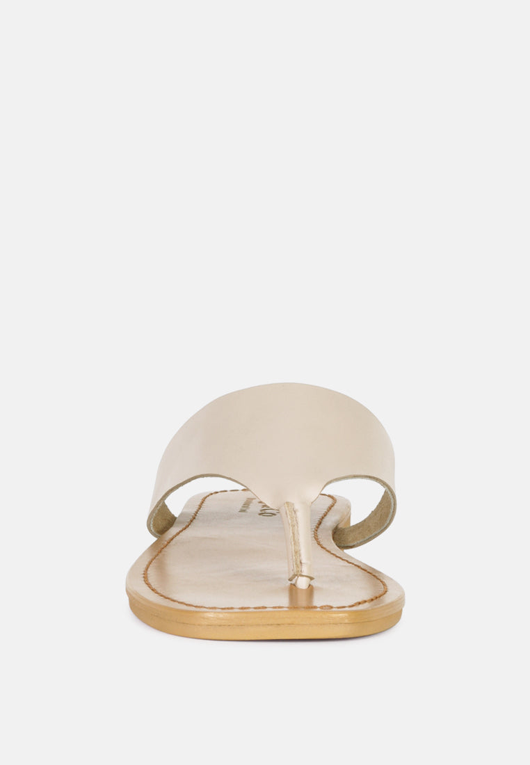 OROFER Latte Soft Leather Luxury Thong Flats_Latte